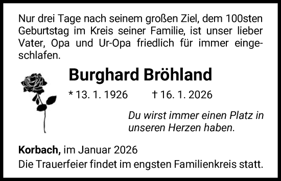 Traueranzeige von Burghard Bröhland von WLZ