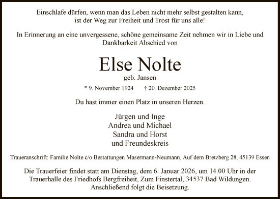Traueranzeige von Else Nolte von WLZ