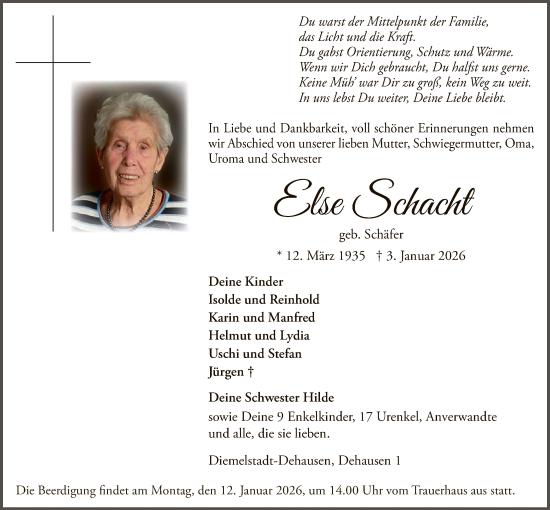 Traueranzeige von Else Schacht von WLZ
