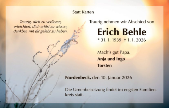 Traueranzeige von Erich Behle von WLZ