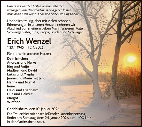 Traueranzeige von Erich Wenzel von WLZ