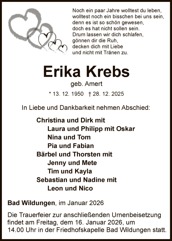 Traueranzeige von Erika Krebs von WLZ