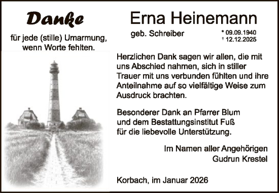 Traueranzeige von Erna Heinemann von WLZ