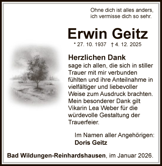 Traueranzeige von Erwin Geitz von WLZ