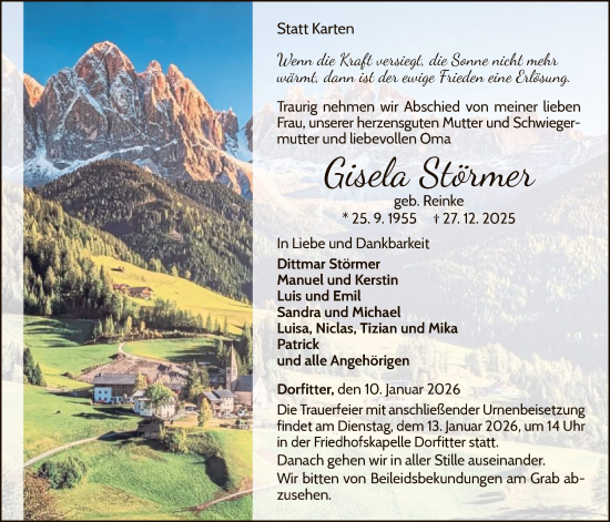 Traueranzeige von Gisela Störmer von WLZ