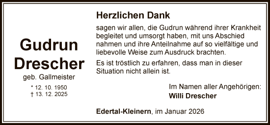 Traueranzeige von Gudrun Drescher von WLZ