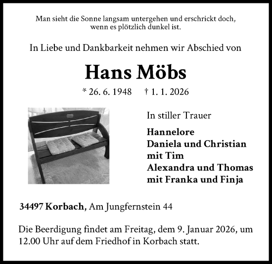 Traueranzeige von Hans Möbs von WLZ