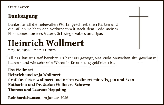 Traueranzeige von Heinrich Wollmert von WLZ