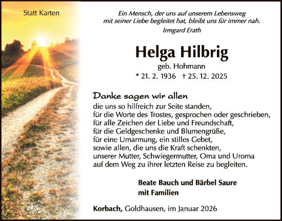 Traueranzeige von Helga Hilbrig von WLZ