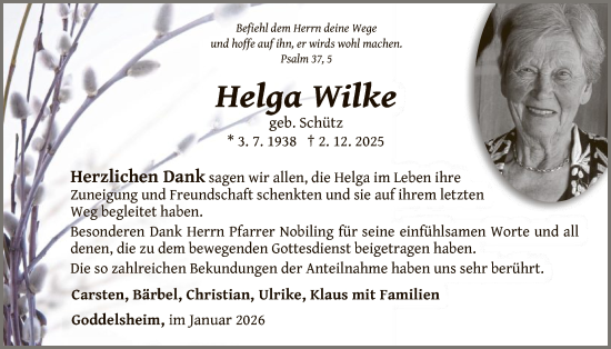 Traueranzeige von Helga Wilke von WLZHNA