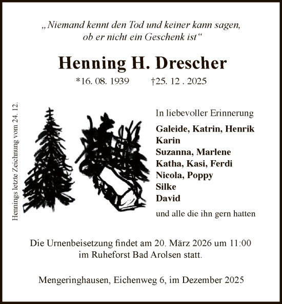 Traueranzeige von Henning H. Drescher von WLZ
