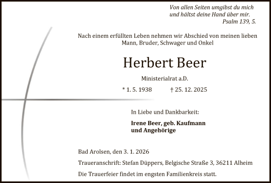 Traueranzeige von Herbert Beer von WLZ