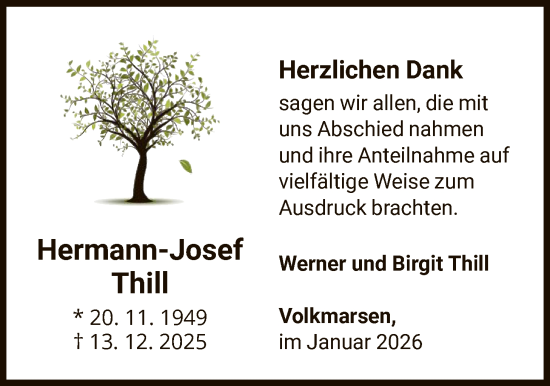 Traueranzeige von Hermann-Josef Thill von WLZ
