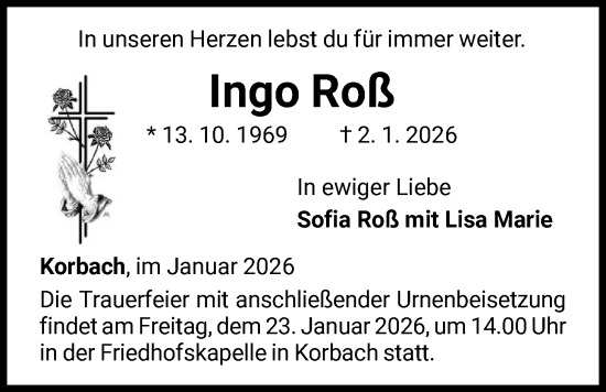 Traueranzeige von Ingo Roß von WLZ