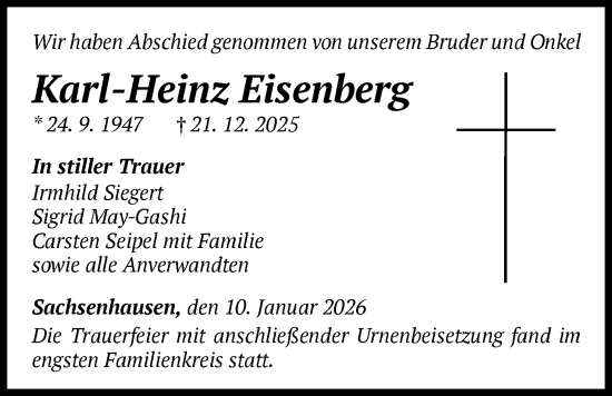 Traueranzeige von Karl-Heinz Eisenberg von WLZ