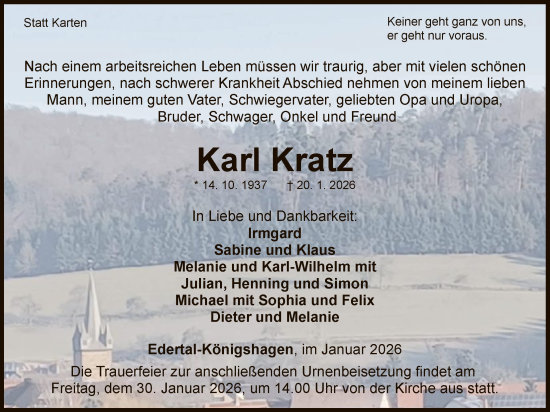 Traueranzeige von Karl Kratz von WLZ
