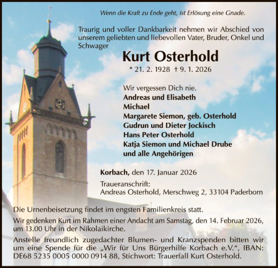 Traueranzeige von Kurt Osterhold von WLZ