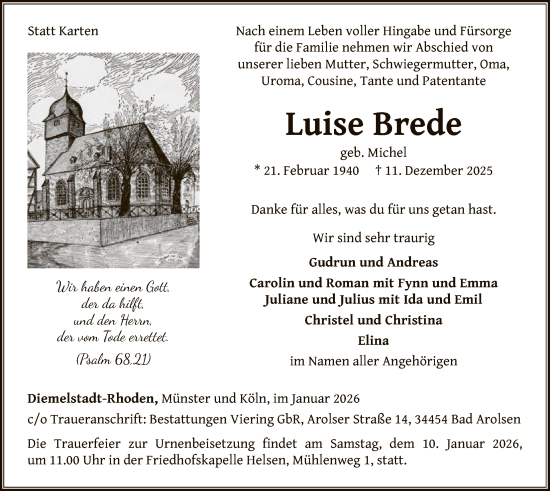 Traueranzeige von Luise Brede von WLZ