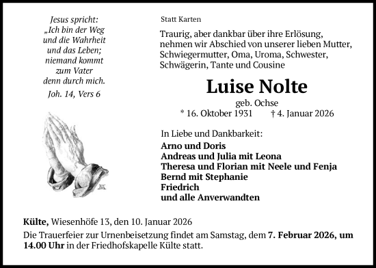 Traueranzeige von Luise Nolte von WLZ