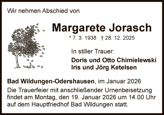 Traueranzeige von Margarete Jorasch von WLZ