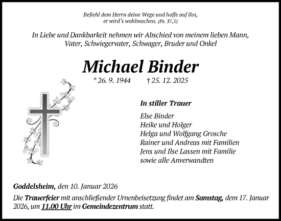 Traueranzeige von Michael Binder von WLZ