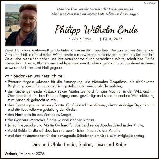 Traueranzeige von Philipp Wilhelm Emde von WLZ