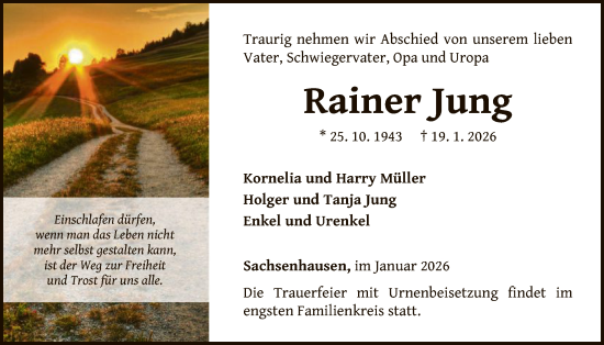 Traueranzeige von Rainer Jung von WLZ