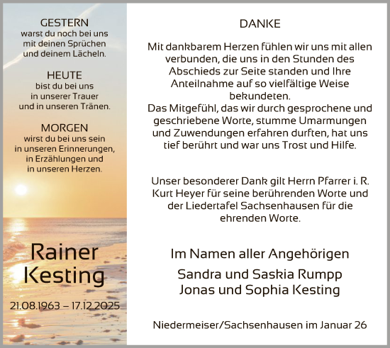 Traueranzeige von Rainer Kesting von WLZ