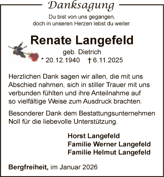 Traueranzeige von Renate Langefeld von WLZ
