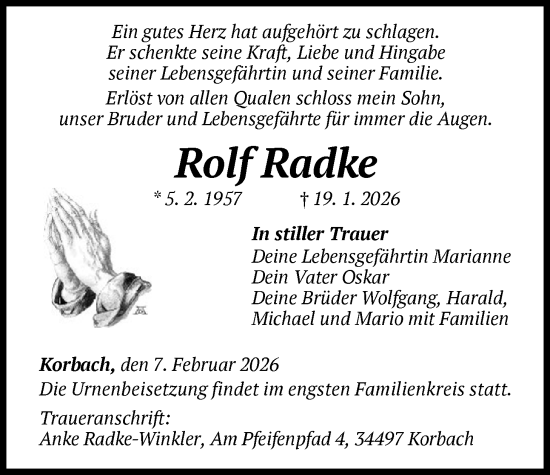 Traueranzeige von Rolf Radke von WLZ