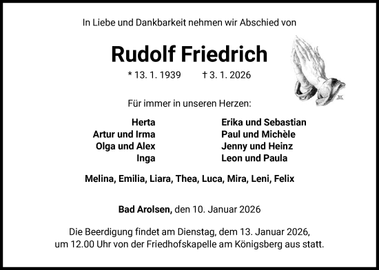 Traueranzeige von Rudolf Friedrich von WLZ