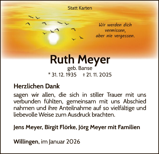Traueranzeige von Ruth Meyer von WLZ