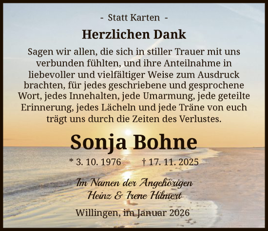 Traueranzeige von Sonja Bohne von WLZ
