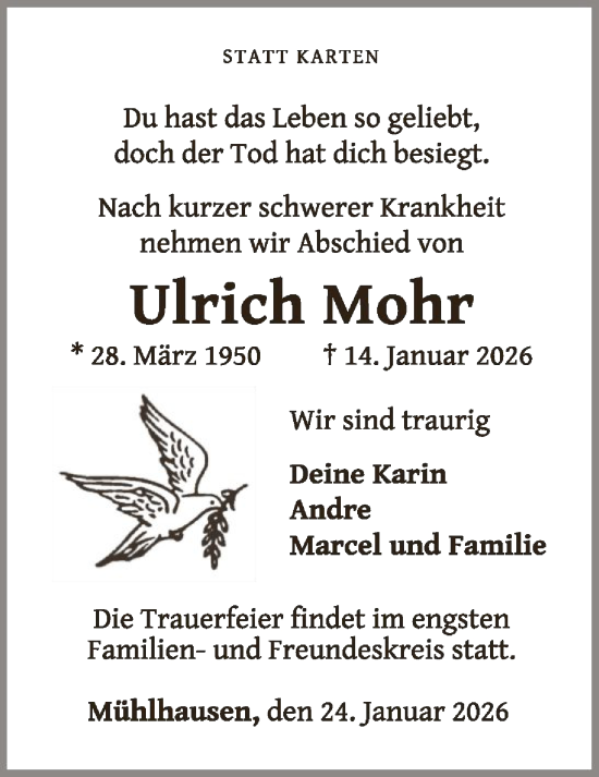 Traueranzeige von Ulrich Mohr von WLZ