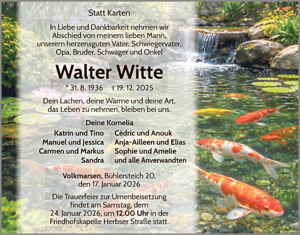  Traueranzeige für Walter Witte vom 17.01.2026 aus WLZ