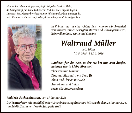 Traueranzeige von Waltraud Müller von WLZ