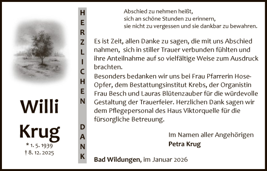 Traueranzeige von Willi Krug von WLZ