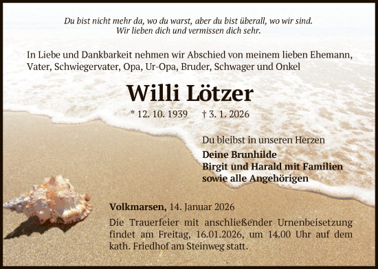 Traueranzeige von Willi Lötzer von WLZ