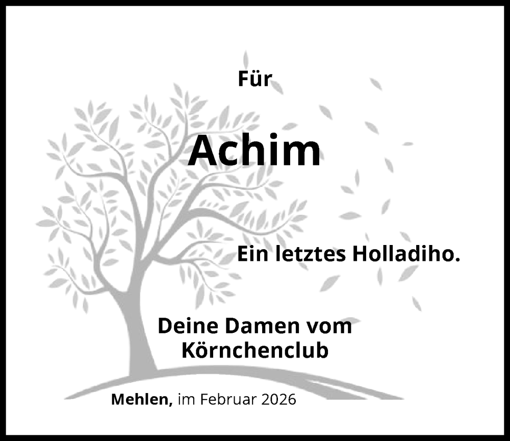  Traueranzeige für Achim Achim vom 07.02.2026 aus WLZ