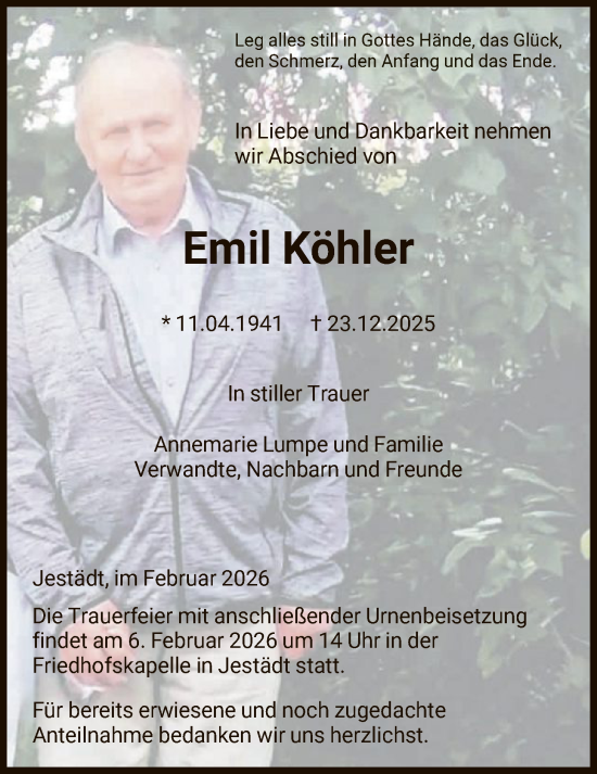 Traueranzeige von Emil Köhler von WLZ
