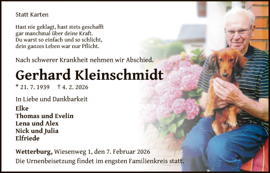 Traueranzeige von Gerhard Kleinschmidt von WLZ