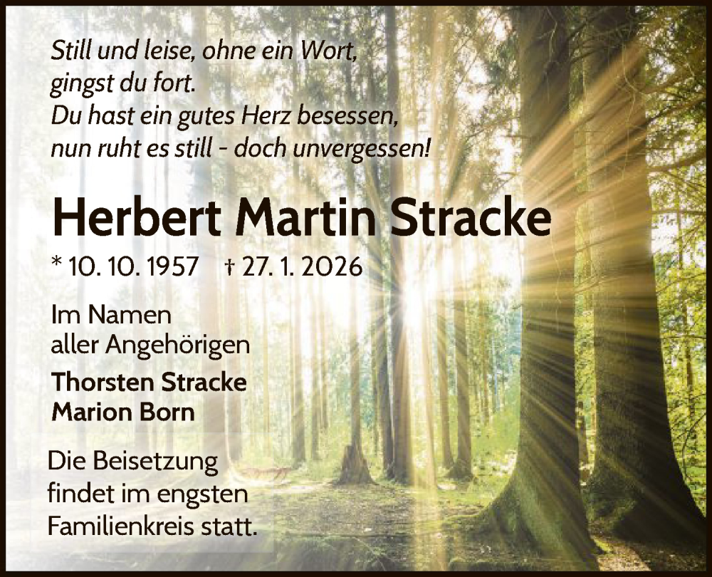  Traueranzeige für Herbert Martin Stracke vom 07.02.2026 aus WLZ