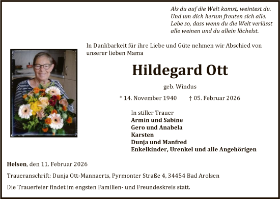 Traueranzeige von Hildegard Ott von WLZ