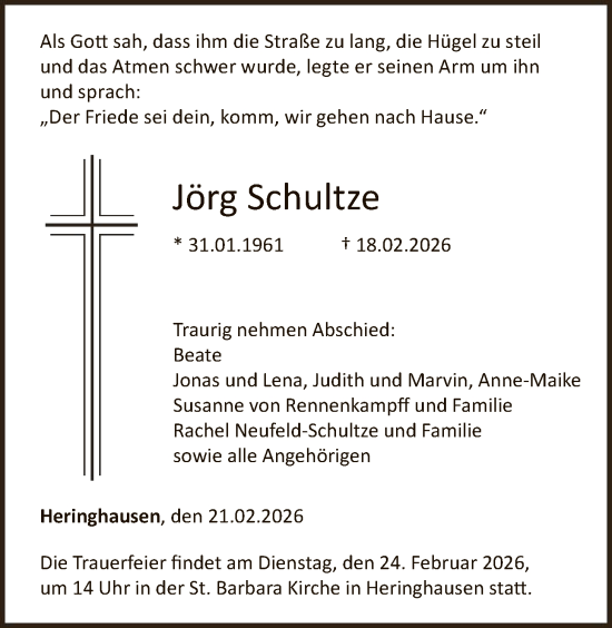 Traueranzeige von Jörg Schultze von WLZ
