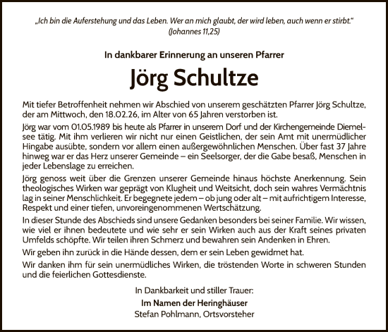 Traueranzeige von Jörg Schultze von WLZ