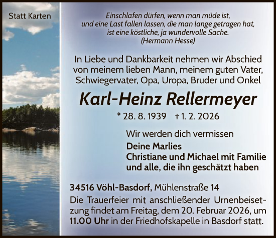 Traueranzeige von Karl-Heinz Rellermeyer von WLZ