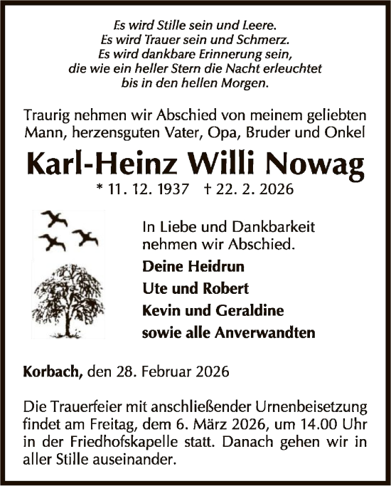 Traueranzeige von Karl-Heinz Willi Nowag von WLZ