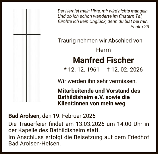 Traueranzeige von Manfred Fischer von WLZ