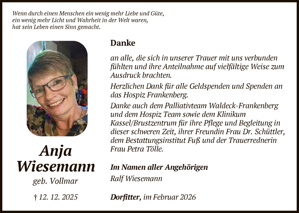  Traueranzeige für Ralf Wiesemann vom 07.02.2026 aus WLZHNA