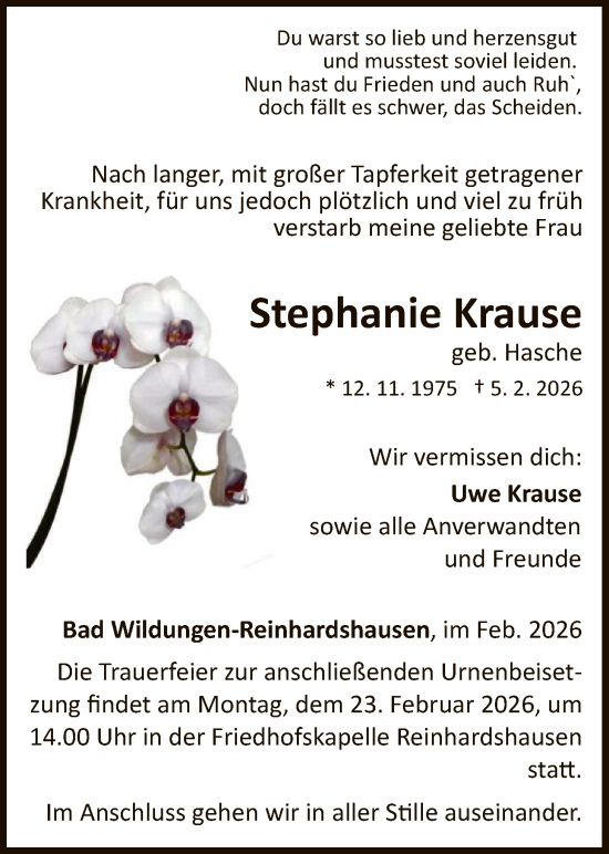 Traueranzeige von Stephanie Krause von WLZ